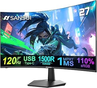 SANSUI Curved Monitor 27 inch 100Hz USB Type-C Computer Monitor with Speakers Built in丨FHD 1080p丨HDR丨110% sRGB丨1500R丨VESA Compatible,for Tablet,Desktop,Laptop and PC Work Gaming (ES-27C1)