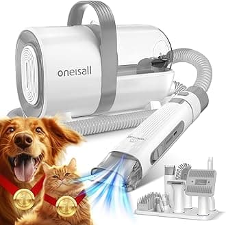 oneisallDog Hair Vacuum & Dog Grooming Kit, Pet Grooming Vacuum with Pet Clipper Nail Grinder, 1.5L Dust Cup Dog Brush Vacuum with 7 Pet Grooming Tools for Shedding Pet Hair, Home Cleaning (Purple)