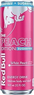 Red Bull Peach Edition Sugarfree Energy Drink, White Peach, 12 fl. oz. can, with 114mg Caffeine, Taurine & B Vitamins