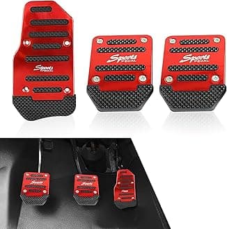 3 PCS Car Throttle + Brake + Clutch Pedal Kit, Thickened Alloy + High Elastic Striped Rubber Anti-Slip Transmission Pedal Cover Anti-Friction Pedal, for Most Manual Transmission Cars (Red)