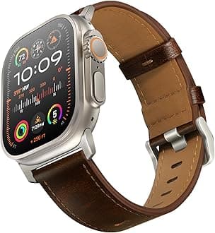 UUPWPOKT Compatible with Apple Watch Ultra 2 / Ultra Band 49mm 46mm 45mm 44mm 42mm 41mm 40mm 38mm Men Women, Top Grain Genuine Leather Band Strap for iWatch Ultra Series 10 9 8 7 6 5 4 3 2 1 SE
