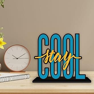 Artvibes Wooden Idols and Figurine Stay Cool Quotes Table Decoration for Office Desk | Home Decor Items | Living Room | Modern Art Wood Showpiece Gift Items (SP_1149), Inspirational
