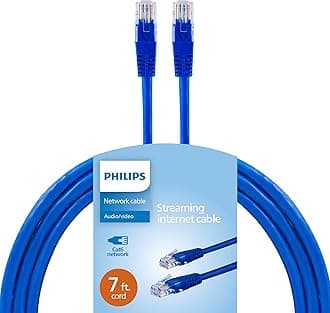 Philips Cat6 Ethernet Cable, Extra Long 7 Ft Cord, 10 Gbps, 250Mhz, Gold Plated RJ45M Connector, for Computer, Game Console, Cable/DSL Modem, Network Switch, Streaming Device, Blue, SWR3913BL/37