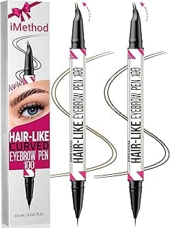 iMethod Curved Eyebrow Pen - Eyebrow Pencil, 2 Count Brow Pencil Dual-Ended with Curved Tip and Precise Brush-Tip for Natural Hair-Like Brows, Last All-Day, Light Brown and Brown Each