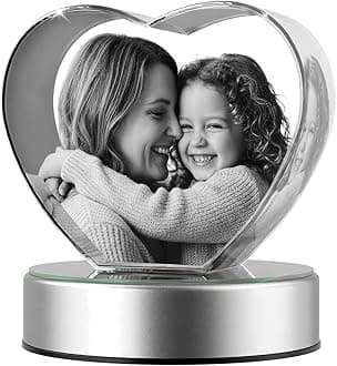 3D Crystal Photo Heart Personalized - Custom Heart-Shaped Laser Engraved Crystal Picture, Gift for Mom Wife Her, Mother's Day Birthday Anniversary Memorial Keepsake (Small)