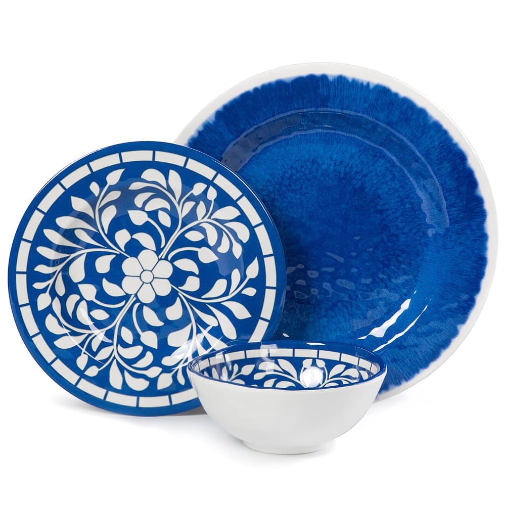 Melamine Dinnerware Set - 12 Pcs Dinner Dishes Set for Outdoor Use, Dishwasher Safe, Lightweight Unbreakable, Blue