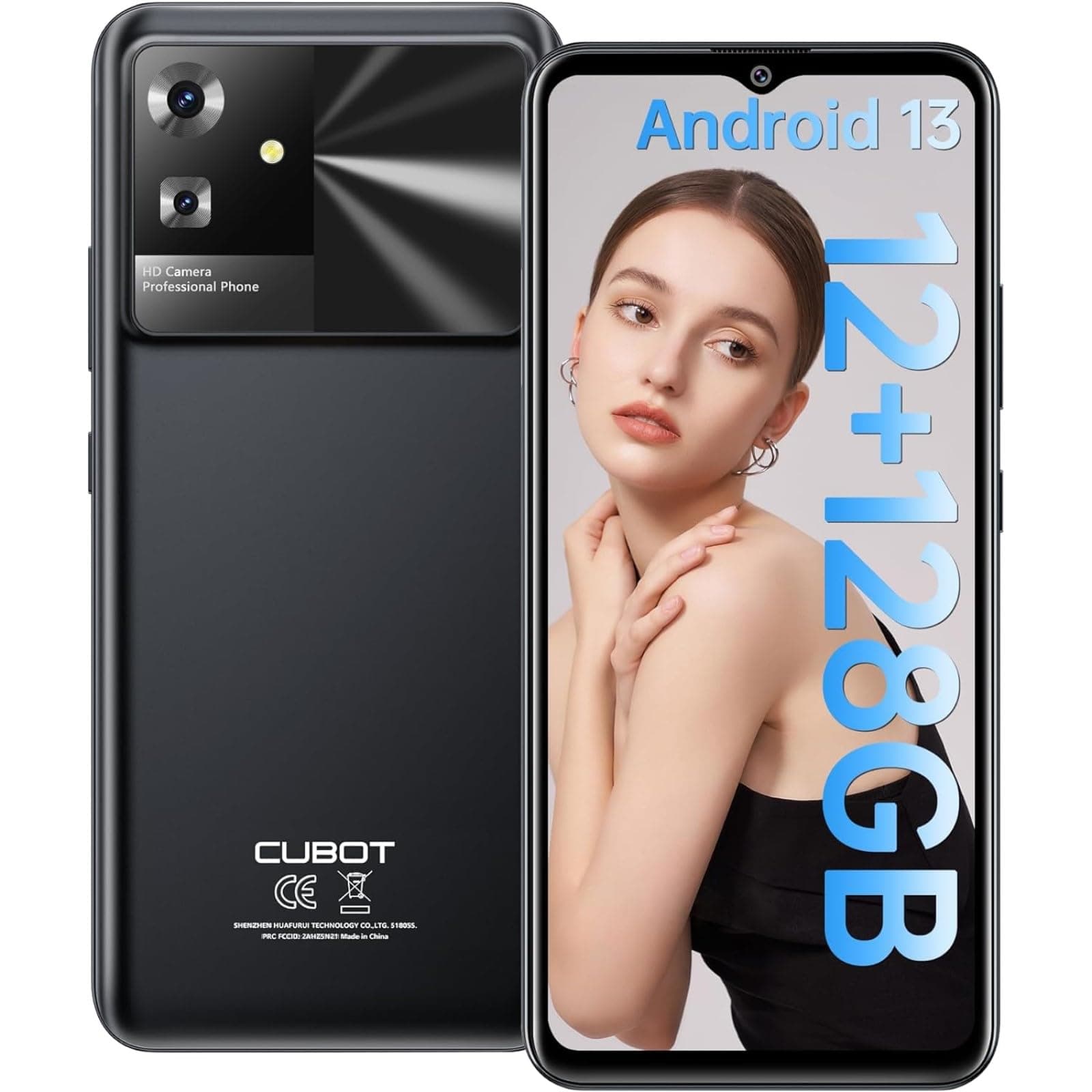 CUBOT Note 21 Unlocked Cell Phone, Smartphone Android 13, 12GB RAM (6GB+6GB Extended), 128GB ROM, 5200mAh Battery 6.56" HD+ Display, 50MP Rear Camera, Dual SIM (Black)
