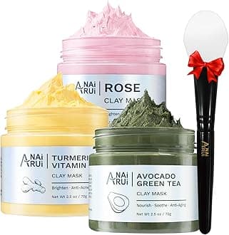 3 Pack Clay Mask Set Turmeric Vitamin C Clay Mask -Rose Facial Mask -Avocado Green Tea Mud Mask Smoothing, Hydration & Glow,Spa Gift Set, Self Care for Women Teens 2.5 oz Each