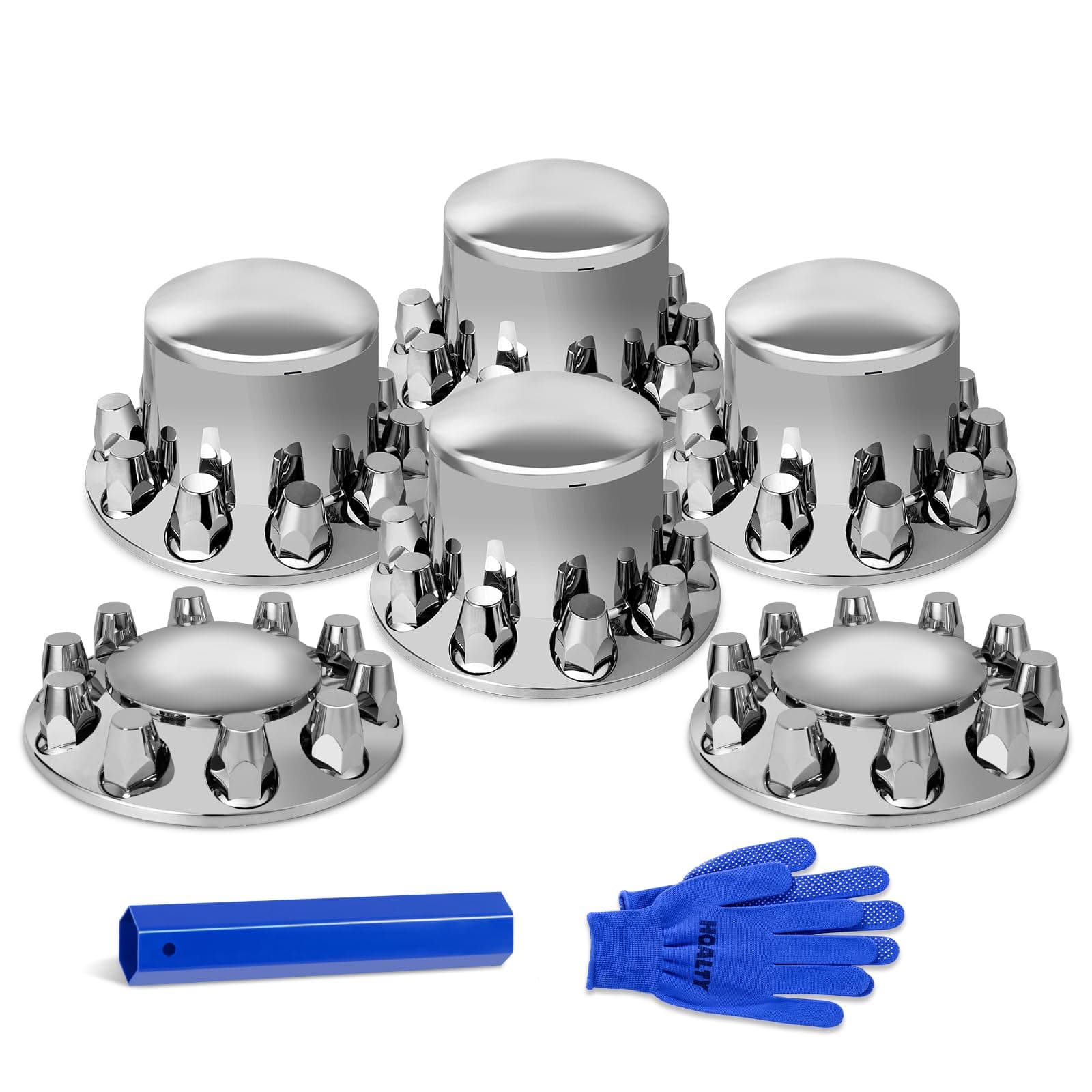 33mm Axle Cover Chrome Dome Combo Kit Thread-On Lug Nut Covers with 2 Front and 4 Rear Axle Wheel Covers Removable Hub Caps for Semi Truck (Installation Tool Included)