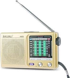 BAIJIALI AM FM Portable Radio with Headphone Jack - Battery Operated Transistor Radio for Seniors, Easy to Use Compact Design for Home, Outdoor & Emergency - Ideal Gift for Elderly(BLJ-KK9)-Golden