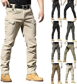 BTLYUIOAPECargo Pants for Men Multi Pocket Athletic Trousers Military Fan Elastic Waistband Casual Overalls Hiking Pants