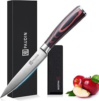 PAUDIN Utility Knife, Kitchen Knife 5 Inch, High Carbon Stainless Steel, Multipurpose Paring Knife for Fruit and Vegetable Cutting with Wooden Handle, Premium Gift Box