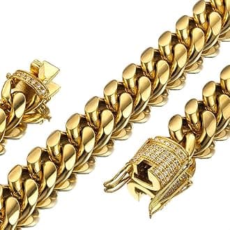 Mens Miami Cuban Link Chain 18K Gold 15mm Stainless Steel Curb Necklace with cz Diamond Chain Choker