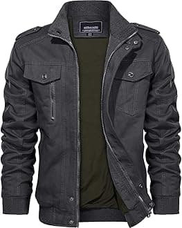 Men's Jackets Bomber Military Cargo Coat Smart Casual Jacket Stand Collar Cotton Outerwear with Multi Pockets