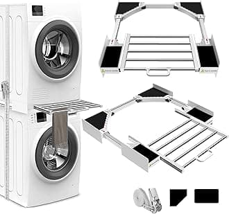 HHXRISE Washer Dryer Stacking Kit, Universal Stacking Kit for Washer and Dryer with Pull-Out Sliding Shelf, Adjustable Stackable Kit for 21 - 29 inches Front Load Laundry with Ratchet Strap