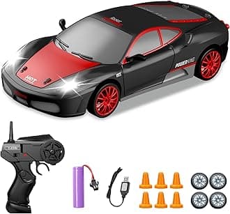 RC Cars, Remote Control Drift Car 2.4Ghz 1:24 Scale 4WD RC Sport Racing Cars Rechargeable High Speed RC Cars for Boys Girls Vehicle Racing Hobby with Led Light (Black)