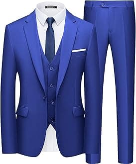 WULFUL Men’s Slim Fit Suit One Button 3-Piece Blazer Dress Business Wedding Party Jacket Vest & Pant