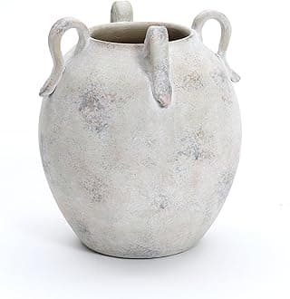 LuxenHome Vintage Ceramic Round Vase Multi Gray and White Terracotta Vaes with Handles Farmhouse Decor,Pottery Vase Living Room Decor,Large Waterpoof Vases Home Decor 11-Inch