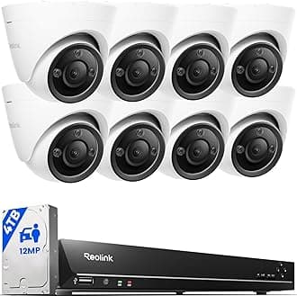 12MP PoE Security Camera System, 8pcs H.265 12MP Security Cameras, Person Vehicle Pet Detection, Two-Way Talk, Spotlights Color Night Vision, 16CH NVR with 4TB HDD, RLK16-1200D8-A
