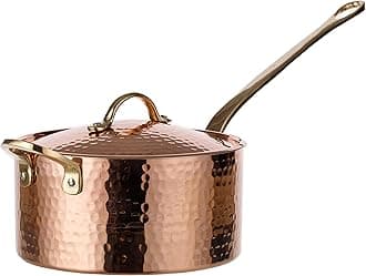 DEMMEX (1.6l) - New 1.2MM Thick Hammered Copper Saucepan with Lid & Helper Handle (1.6l)