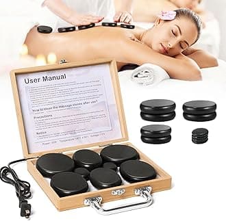 Hot Stone Massage Kit Warmer and Stones, 10 Pcs Bamboo Box Hot Stone Warmer, Hot Rocks Basalt Massage Stones for Home Spa Warming (10 Stones)