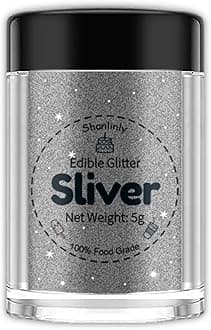 Shanlinly Silver Edible Glitter for Cakes Drinks - Food Grade 5g Shimmer Luster Glitter Dust Edible Glimmer Powders for Strawberries, Sprinkle on Sparkle, Chocolate, Cookie, Cupcake, Cocktail, Vegan