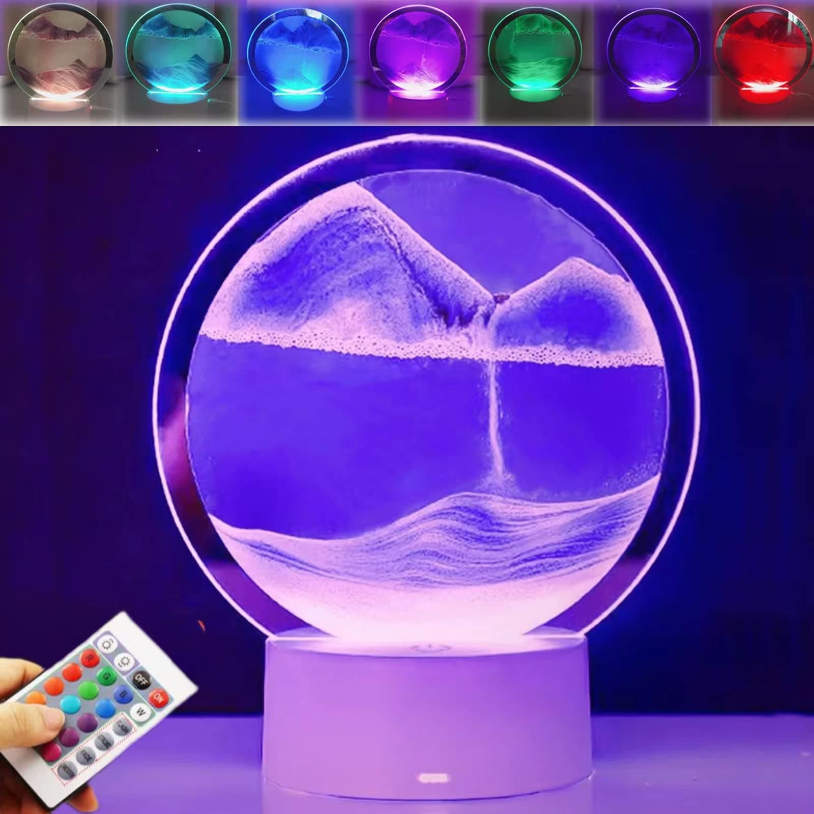 3D Moving Sand Art Table Lamp,16 Color Changing Touch & Remote Control Quicksand Lamp,3D Hourglass Deep Sea Sandscape Sand Painting Night Light,360°Rotating Hourglass Decor Home Desktop Decor(Purple)