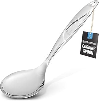 Zulay Kitchen 11.5 inch Stainless Steel Serving Spoon - Solid One-Piece Cooking Spoon With Comfortable Handle - Multipurpose Kitchen Spoon For Serving, Cooking, Mixing