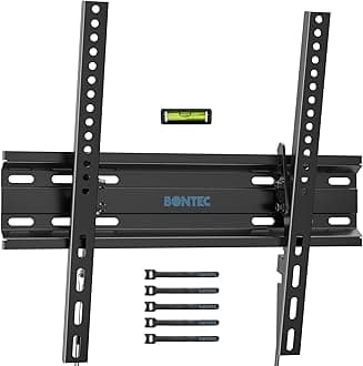 BONTEC TV Wall Mount Tilting for 23-60 inch TVs, Low Profile Design, Max VESA 400x400mm, Holds up to 115lbs, TV Mount for LCD LED OLED Flat Screens, Fixed Ultra Slim Bracket Fits 16" Studs
