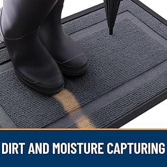 OLANLY Front Door Mat Indoor Outdoor Entrance, Waterproof All-Season, All-Weather Doormat, Sturdy Natural Rubber, Fade Resistant, Low Profile, Easy Clean Patio Porch Entryway Mat, 59x20, Light Grey