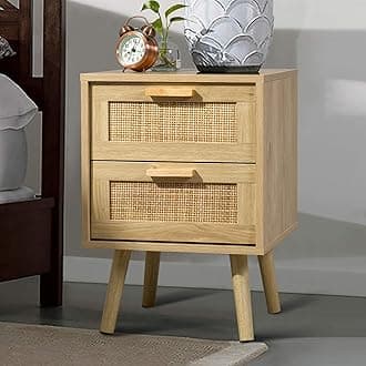 Finnhomy Rattan Nightstand Natural Color