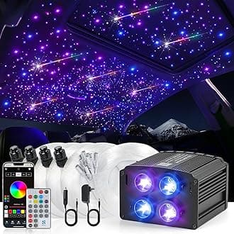 Car Starlight Headliner Kit, 4 Colors 32W Twinkle & Meteor Fiber Optic Ceiling Lights, 2 in 1 Light Engine 1000pcs*0.03in*13.1ft+240 RGBW Shooting Stars Lights for Car Roof Décor