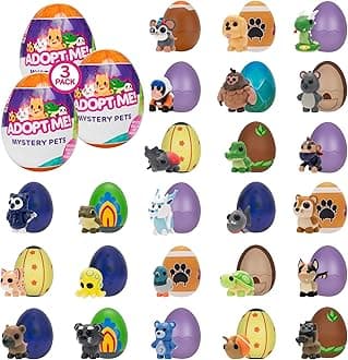Adopt Me! Mystery Pets Blind Box Egg Assorted 3-Pack - Series 4 - Exclusive Virtual Item Game Code - Collectible Mini Animal Toy Figure, Styles May Vary - Gift for Kids, Girls & Boys - 6+
