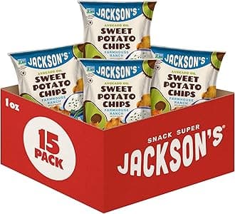 Jackson’s Sweet Potato Farmhouse Ranch Kettle Cooked Chips - with Premium Avocado Oil (1 oz, Pack of 15) - Gluten-Free, Peanut Free, Vegan, Allergen-Friendly - Shark Tank Product