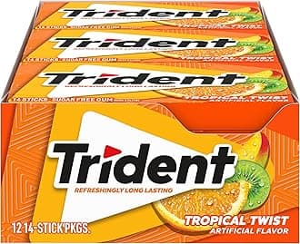 Trident Tropical Twist Sugar Free Gum, 12 Packs of 14 Pieces (168 Total Pieces)