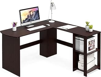 SHW 51 x 51 Inches L-Shaped Home Office Wood Corner Desk wtih Storage, Espresso