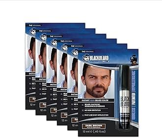 Blackbeard for Men Beard Color – 1-Day Beard, Mustache, Eyebrow, Sideburns Color – Temporary Facial Hair Tint - Hypoallergenic Beard Dye Alternative – Up to 45 applications – Dark Brown, 6 Pack