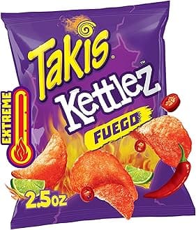 Takis Fuego Kettlez 6 pc / 2.5 oz Snack Size Case, Hot Chili Pepper & Lime Flavored Extreme Spicy Kettle-Cooked Potato Chips