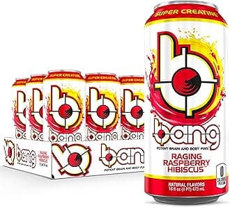 Bang Raging Raspberry Hibiscus Energy Drink, 0 Calories, Sugar Free with Super Creatine, 16 Fl Oz (Pack of 12)