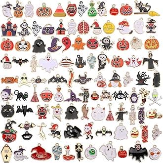 SANNIX 110Pcs Halloween Charms Gold Enamel Jewelry Making Charms for Halloween Bracelet Necklace Making and Decoration