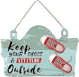 Artvibes Keep Your Shoes & Attitude Outside Printed Wooden Wall Hanging | Quotes Decor Item | Welcome Hanging For Door Entrance | Wall Poster | Door Hanging Art Items | Wall Art Print (WH_3708N)