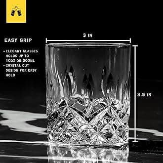 LEMONSODA Crystal Cut Old Fashioned Whiskey Glasses, Set of 2 With Weighted Base, Premium Gift Box, 10oz Lead-Free Crystal Glass Tumbler For Drinking Bourbon, Scotch, Cognac - Housewarming Gifts