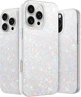 LONLI Hue - for iPhone 16 Pro Case - White Pearl Tort Phone Case with [4 Airbag Cushioned Corners] - Cute, Unique and Aesthetic Shockproof Cover for Women and Girls