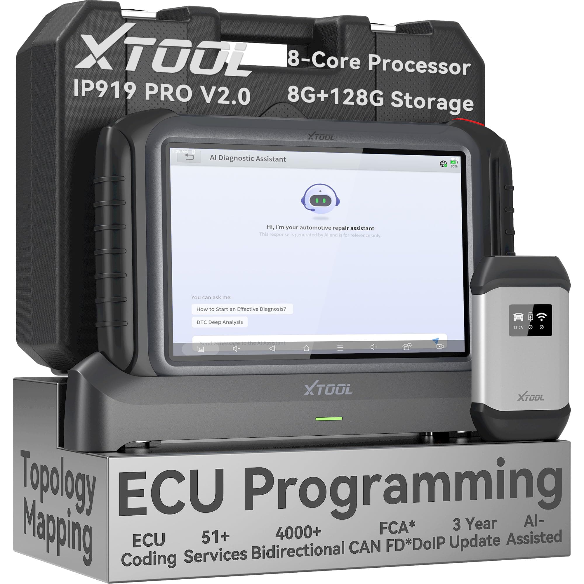 XTOOL IP919 PRO Scan Tool, ECU Programming Car OBD2 Scanner with Topology Mapping, Upgrade of D9S PRO, 51+ Resets, ECU Coding, FCA/CAN FD/DoIP, Automotive Bidirectional Scan Tool with 3-Year Updates