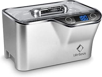 Ultrasonic Cleaner,LifeBasis CDS-100(Silver) Jewellery Cleaner 600ML 42KHz Silver Cleaner with 5 Timer Settings and Cleaning Basket Stand for Jewelry Glasses Denture Razor Tools