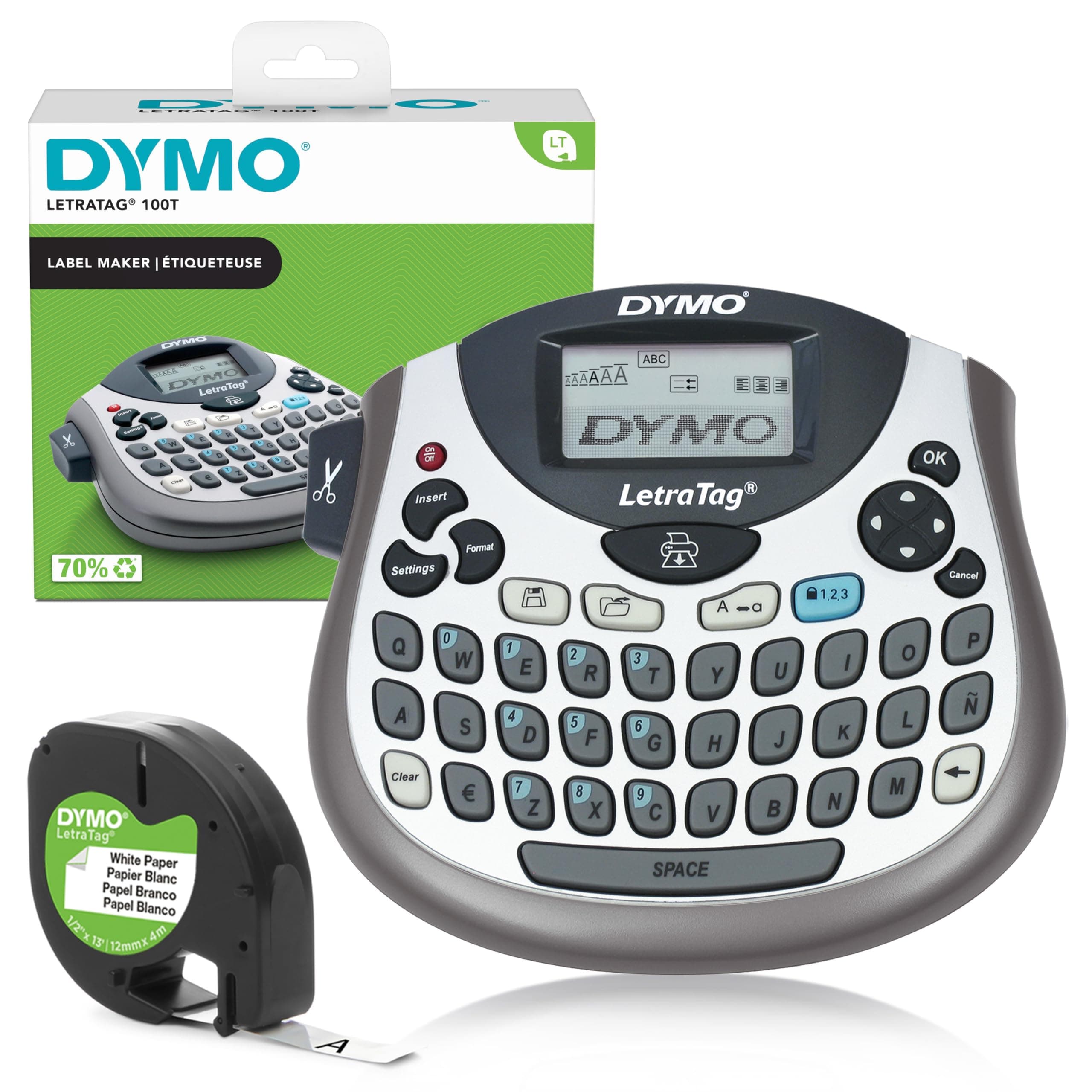 LetraTag LT-100T Label Maker | Portable label printer with QWERTY keyboard | Silver | Ideal for the office or at home