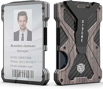 Minimalist Wallet for Men- Slim Aluminum Metal Money Clip Wallet with Clear ID Card Holder, Carbon Fiber Wallet, RFID Blocking,Holds up 15 Cards with Cash Clip,Ultra-Thin Tactical Wallet