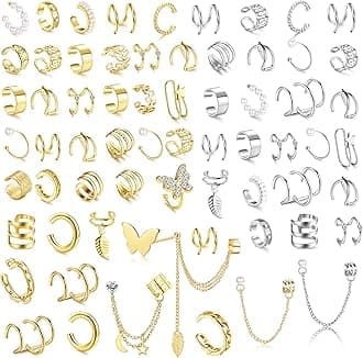 BESTEEL 66 Pcs Ear Cuff Earrings for Women Non Piercing,Hypoallergenic Silver plated Clip on Fake Earrings for Sensitive Ears,Ear Wrap Earrings for Helix Cartilage,Cz Star Butterfly Ear Cuffs Non Piercing