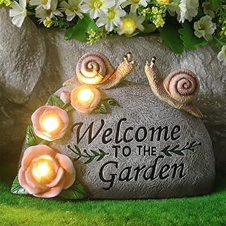 halp·ssfm Snail Garden Statue Outdoor Decor Art Solar LED Light Welcome Sign Sculpture Auspicious Snail Resin Figurine Yard Porch Patio Lawn Decorations Housewarming Gifts for Mom Grandma Women