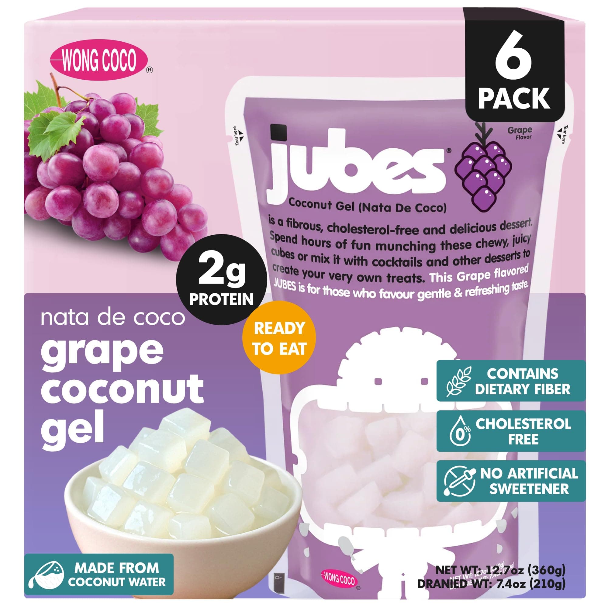 Jubes Nata De Coco, Grape, Pack of 8
